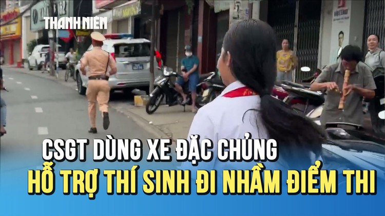 CSGT thành phố Đồng Nai dùng xe đặc chủng hỗ trợ thí sinh thi lớp 10 đi nhầm điểm thi