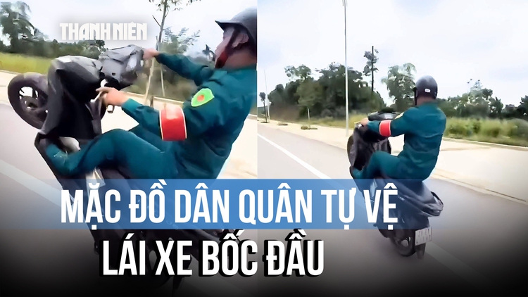 Xôn xao clip nam thanh niên mặc trang phục dân quân tự vệ lái xe bốc đầu