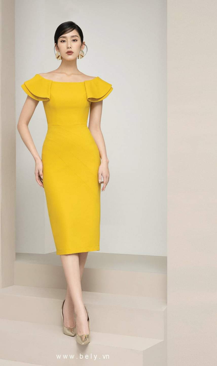Váy xòe họa tiết hoa ruy băng tông màu vàng chanh V440 | Designs for  dresses, Bandage dress bodycon, Indian designer outfits