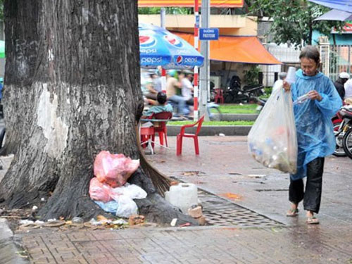 Gốc cây trở thành nơi vứt rác - Ảnh: Diệp Đức Minh