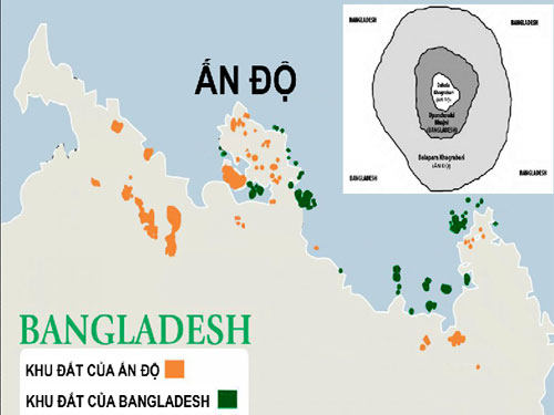 Giản đồ các khu đất của Ấn Độ và Bangladesh cùng phác họa sơ lược khu vực Dahala Khagrabari (ảnh nhỏ) - Ảnh: The Daily Star/Orkut - Đồ họa: Phúc Hải