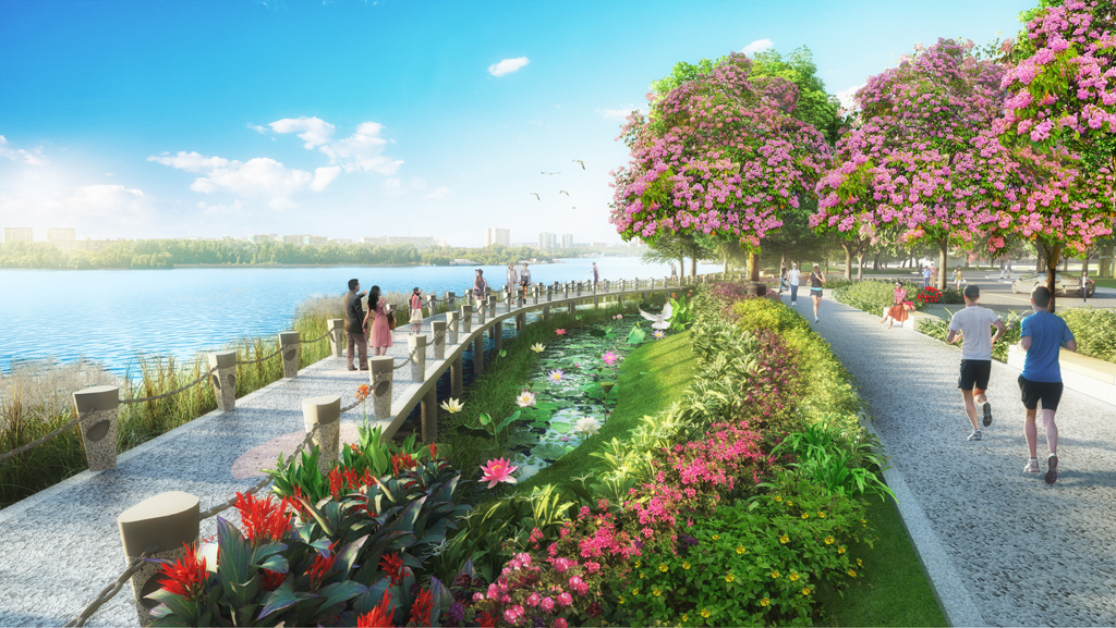 Có 2 lối dạo bộ tại Sakura Park gồm lối tản bộ dọc bờ sông và lối bộ hành với hàng cây hoa anh đào được trồng trên toàn bộ cung đường và chủ đầu tư kỳ vọng đây là nơi để cư dân dạo bộ và  thưởng lãm hoa giống như ở Nhật