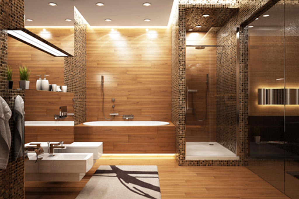 Nội thất gỗ giúp không gian phòng tắm trở nên ấm cúng