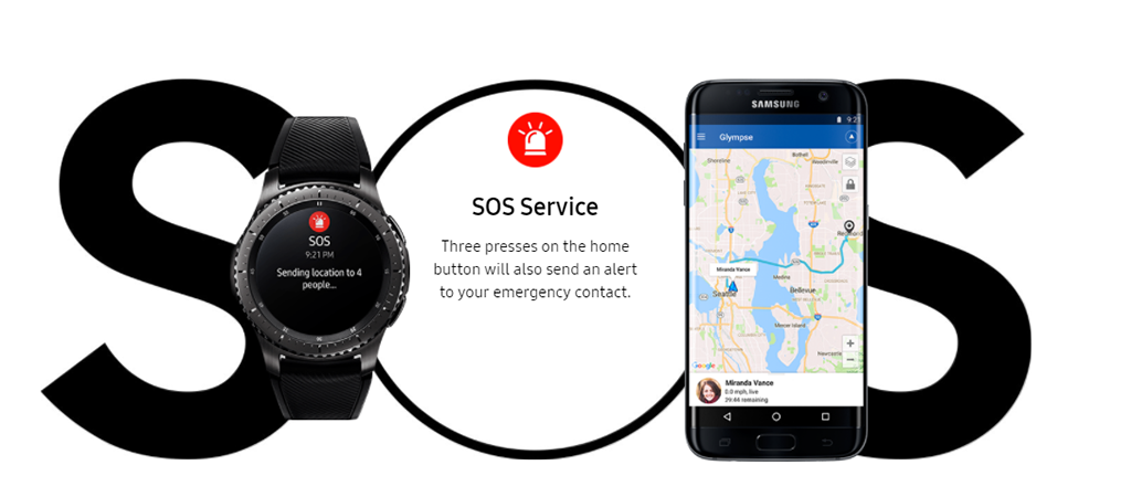 Gear S3 sẽ theo dõi liên tục vị trí của bạn trong vòng 1 giờ và gửi về danh bạ cầu cứu hoàn toàn tự động, cho tới khi người dùng chủ động tắt chế độ SOS.