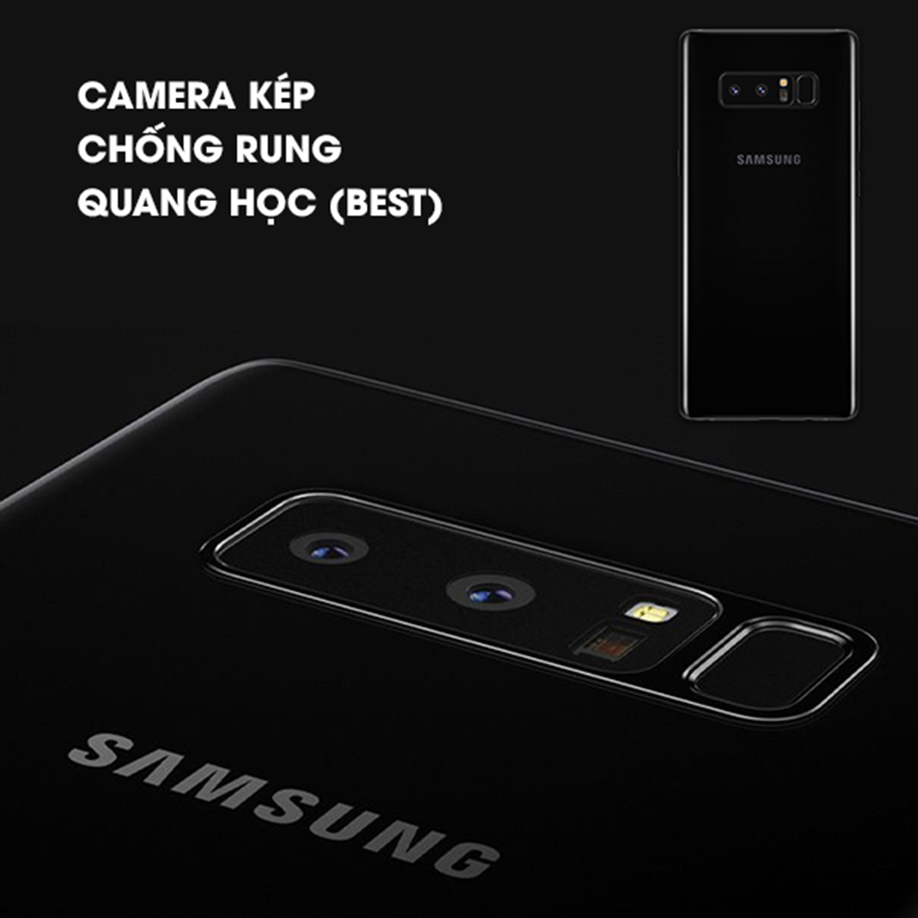 Camera Galaxy Note 8 được trang bị tính năng chống rung quang học trên cả ống kính góc rộng và ống kính tele