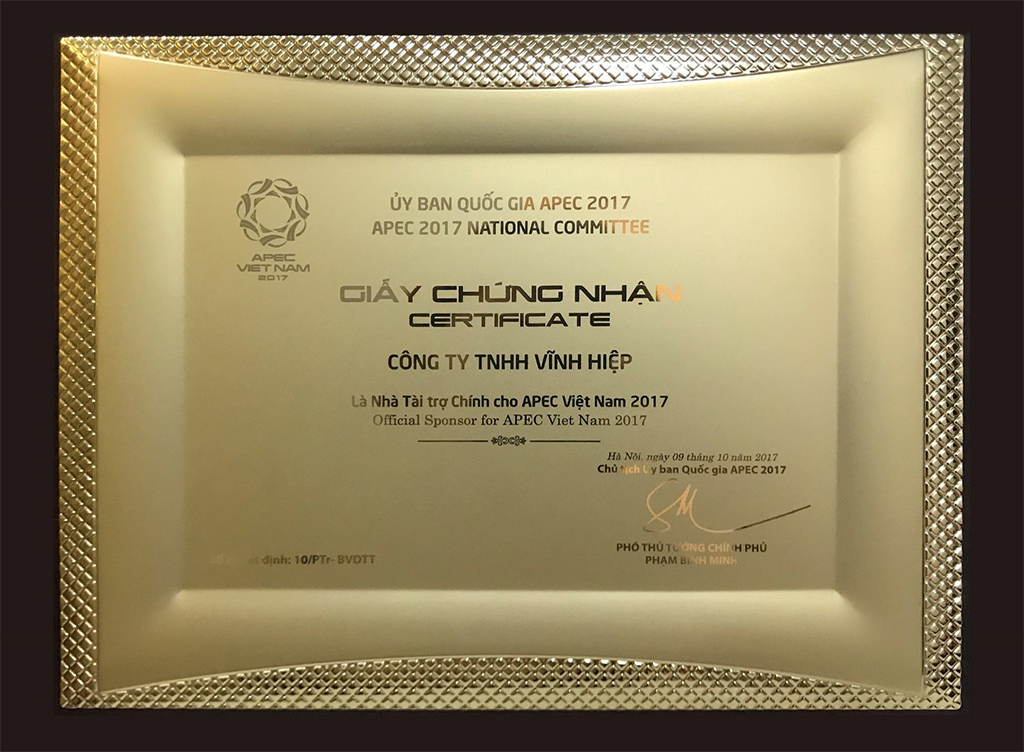 Chứng nhận L’amant Café là nhà tài trợ chính APEC 2017