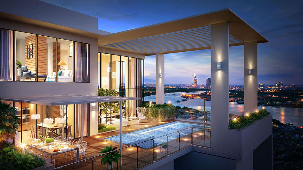 Sky Villa tại Diamond Island với tầm nhìn hoàn mỹ về sông Sài Gòn và trung tâm thành phố