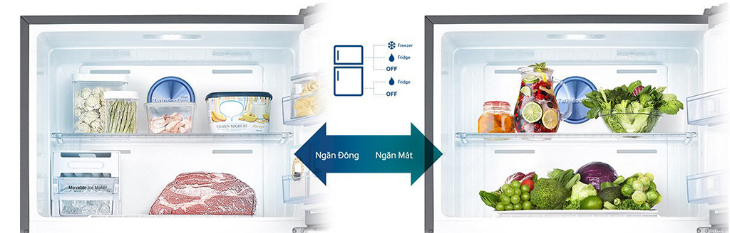 Tủ lạnh Samsung với ngăn đông có khả năng chuyển đổi tức thì thành ngăn mát, tăng dung tích dự trữ lên tới 35%