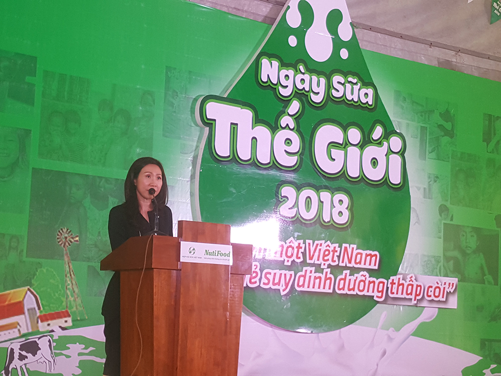 Bà Trần Thị Lệ, Tổng giám đốc Công ty CP thực phẩm dinh dưỡng NutiFood với những chia sẻ tâm huyết tại Ngày sữa thế giới 2018