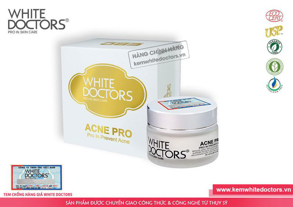 Kem hỗ trợ ngăn ngừa mụn White Doctors (Acnepro) là sản phẩm bán chạy hiện nay, có tác dụng với nhiều loại mụn