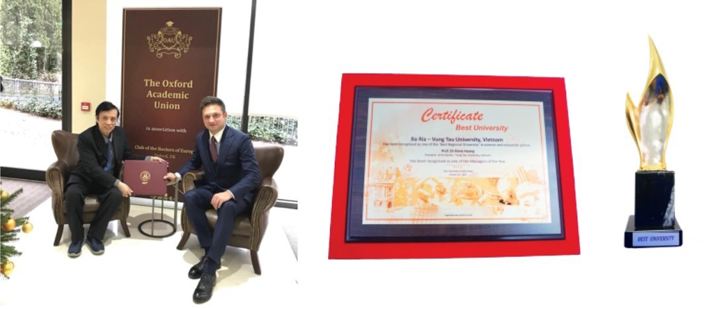 Giải thưởng công nhận BVU là ĐH tốt khu vực, GS-TSKH Hoàng Văn Kiếm - Hiệu trưởng nhà trường đã được công nhận là một trong những nhà quản lý ưu tú của năm