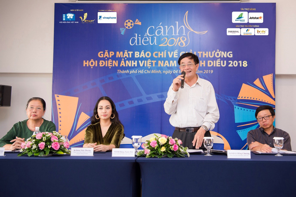 NSND Đặng Xuân Hải - Chủ tịch Hội Điện ảnh Việt Nam và Công ty CP truyền thông Vietart tại buổi Gặp mặt báo chí Giải thưởng Cánh diều 2018