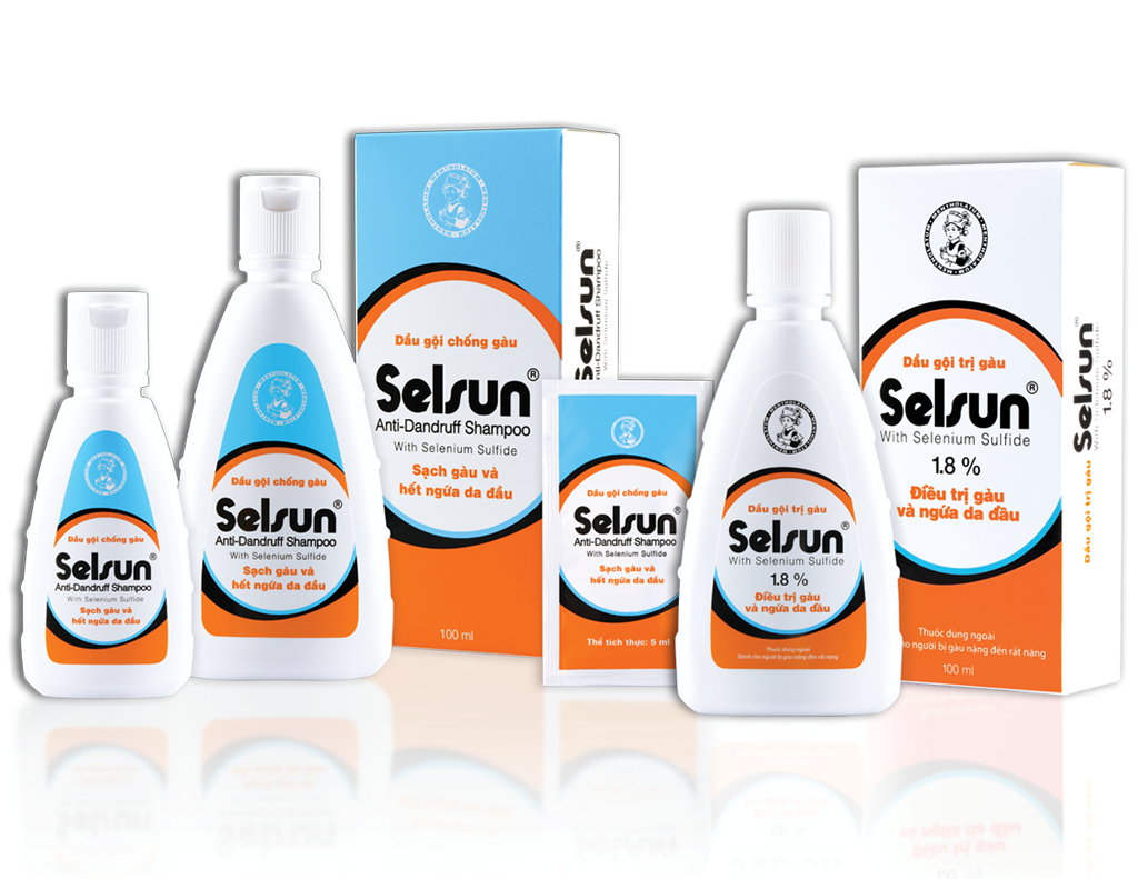 Tùy tình trạng gàu, bạn có thể lựa chọn Selsun 1 % hoặc 1,8 % Selenium Sulfide