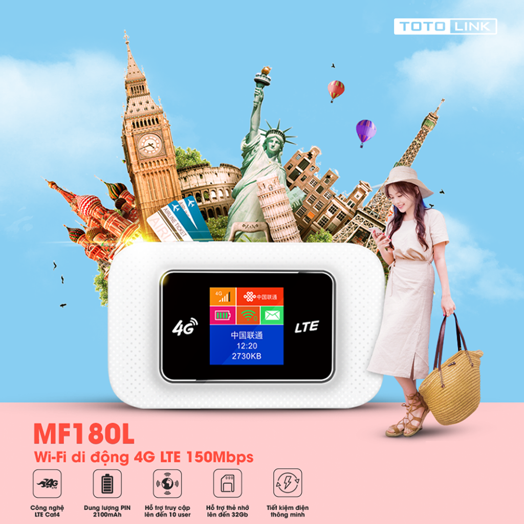 TOTOLINK MF180L - Wi-Fi di động 4G LTE 150Mbps - Thiết bị wifi di động ưa chuộng hiện nay
