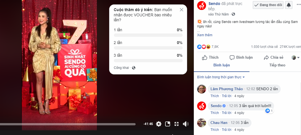 Livestream tương tác lần đầu tiên tại Việt Nam của Sendo gây ấn tượng mạnh mẽ với khách hàng