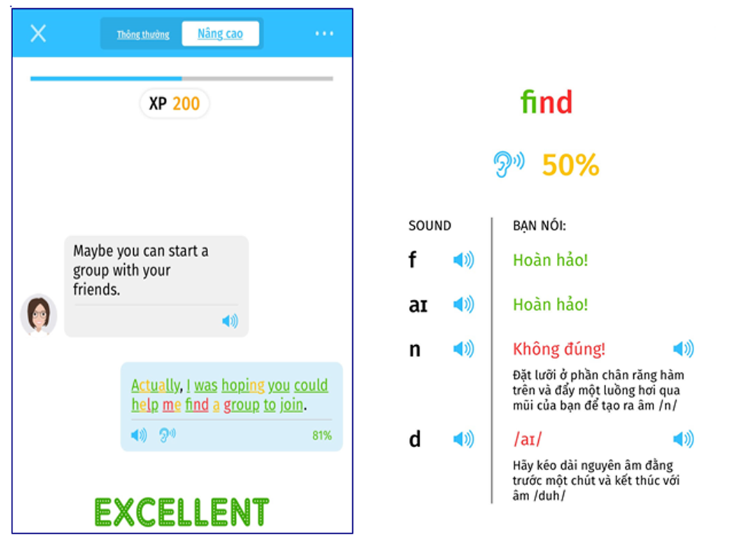 ELSA Speak sửa lỗi chi tiết các phát âm sai của người dùng