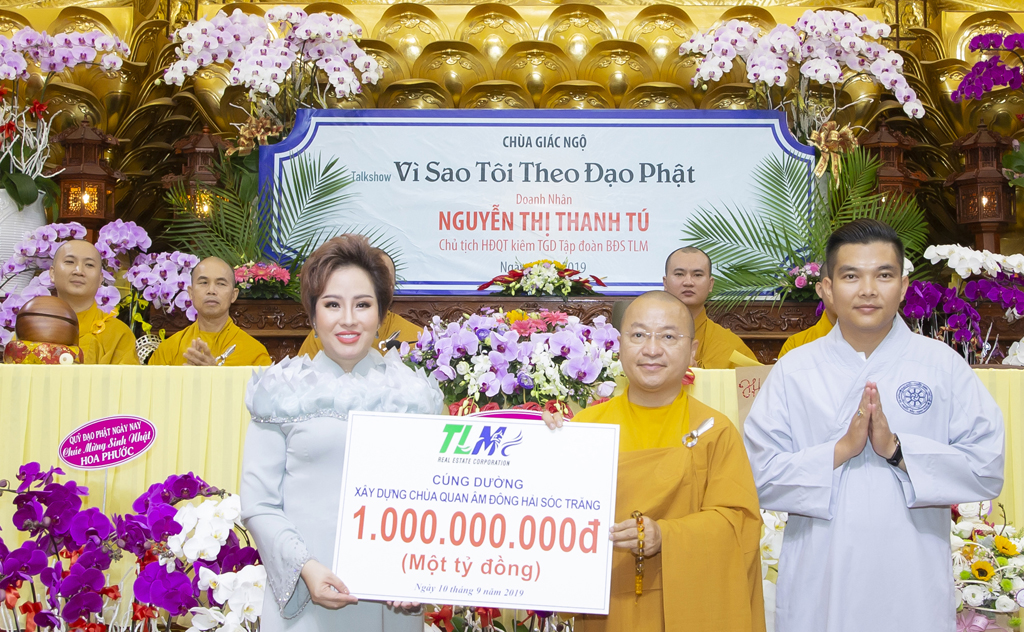 Bà Nguyễn Thị Thanh Tú góp công đức 1 tỉ đồng xây chùa Giác Ngộ tại tỉnh Sóc Trăng