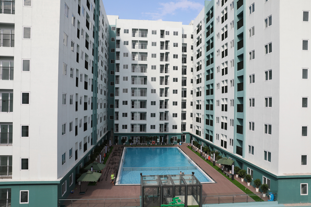 Khu nhà ở xã hội Bắc Ninh của HUD được đầu tư với chất lượng thiết kế, xây dựng như nhà ở thương mại với cảnh quan đẹp và bể bơi hiện đại