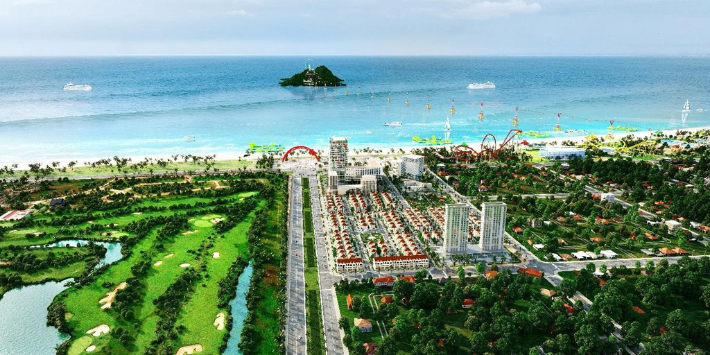 Phối cảnh dự án Cua Lo Beach Villa nằm đối diện khu giải trí Cửa Hội đã khởi công