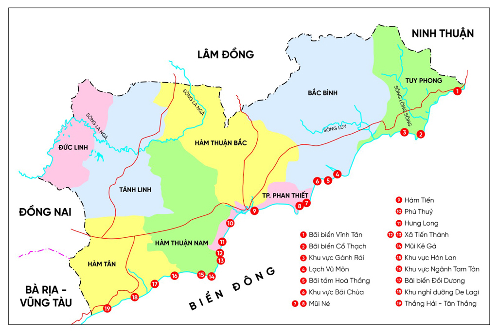 Bản đồ bố trí các bến du thuyền tại Bình Thuận