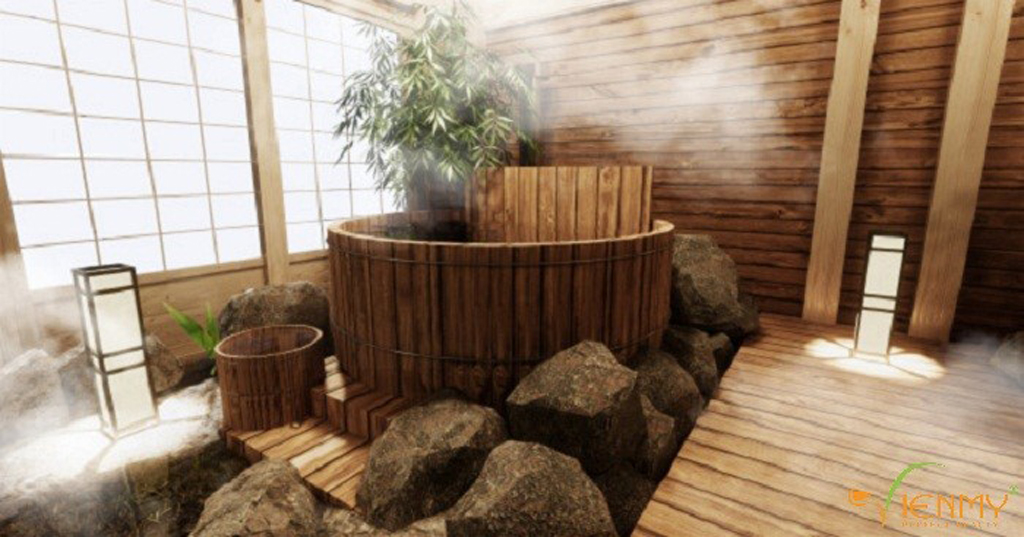 Thiết kế không gian spa tại nhà cùng bồn tắm gỗ giúp khỏe đẹp toàn diện