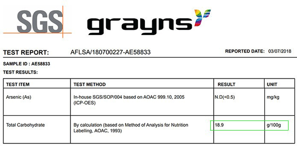 Hàm lượng carbohydrate khi nấu nồi cơm điện Grayns