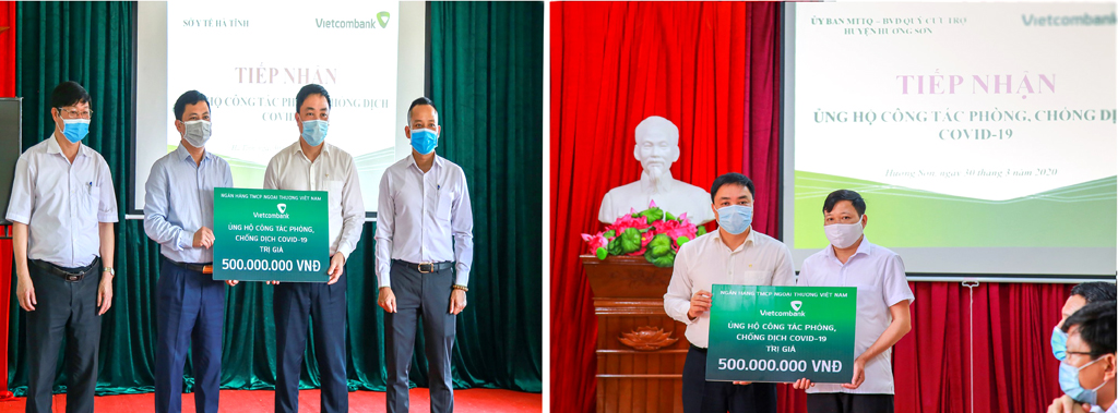 Đại diện Vietcombank trao ủng hộ Sở Y tế tỉnh Hà Tĩnh và huyện Hương Sơn, tỉnh Hà Tĩnh 