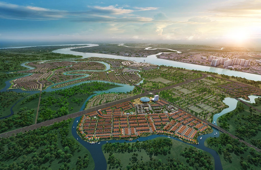 Phối cảnh Khu đô thị sinh thái thông minh Aqua City quy mô hơn 600 ha của Tập đoàn Novaland, tọa lạc tại mặt tiền đường Hương lộ 2