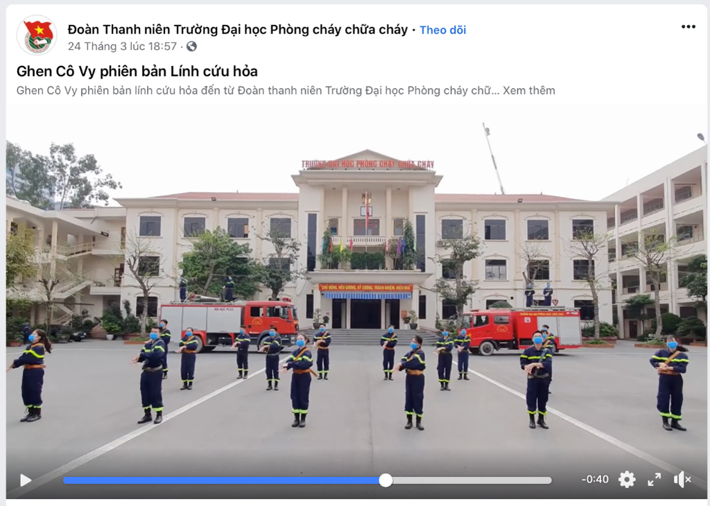 Dịch bệnh “bùng cháy” lên, thì đã có lính cứu hỏa dập liền (Nguồn: Fanpage Đoàn Thanh niên Trường đại học Phòng cháy chữa cháy)