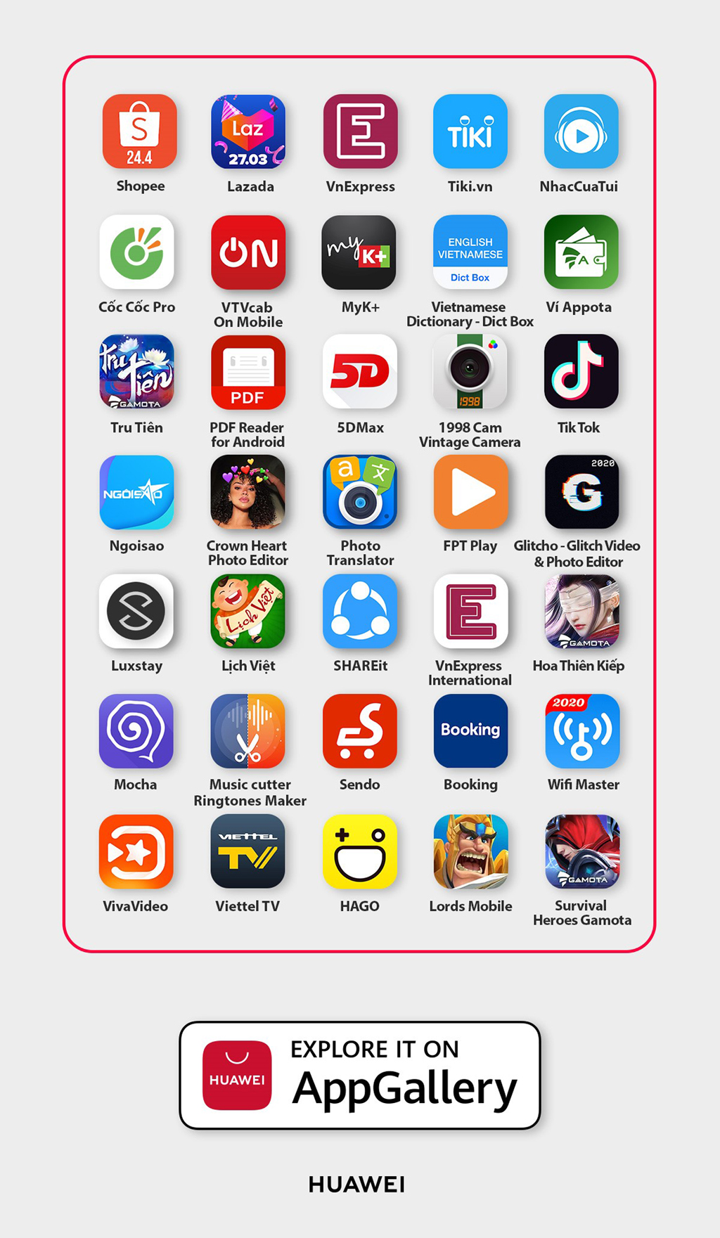 Người dùng có thể tải nhiều ứng dụng phổ biến trên Huawei AppGallery