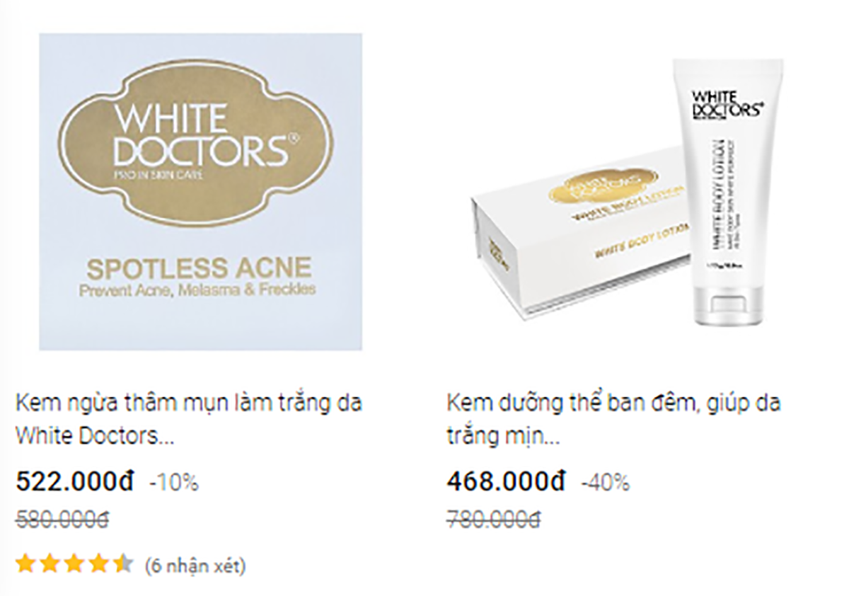 Kem dưỡng thể body White Doctors bán trên trang thương mại điện tử giảm tới 40%