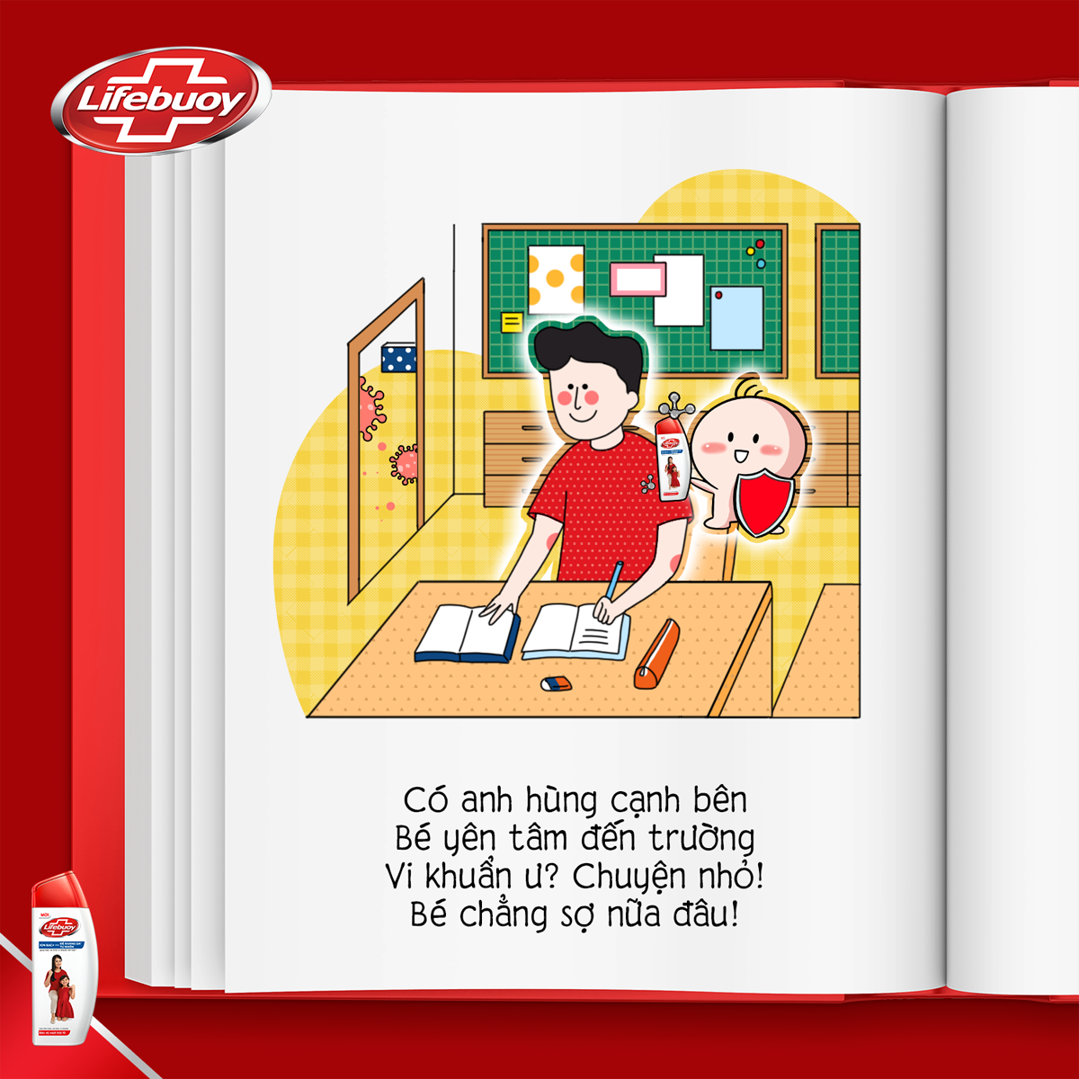 Bé có thể yên tâm học tập, vui chơi nhờ có đề kháng da và sữa tắm Lifebuoy