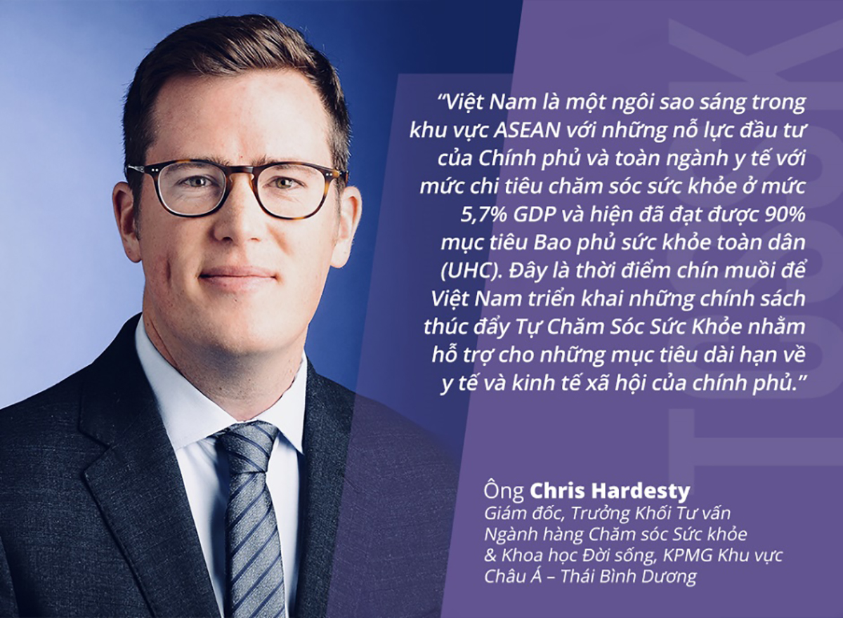 Ông Chris Hardesty - Giám đốc, Khối Tư vấn Ngành Y tế & Khoa học Đời sống, KPMG Khu vực châu Á - Thái Bình Dương tham gia chia sẻ báo cáo trực tuyến từ Singapore