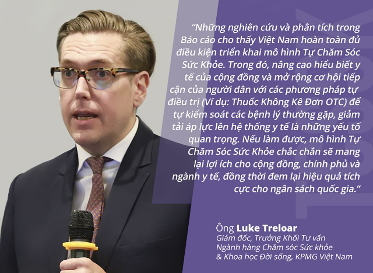 Ông Luke Treloar - Giám đốc, Trưởng Khối Tư vấn Ngành Y tế & Khoa học Đời sống, KPMG Việt Nam chia sẻ chi tiết của báo cáo tại Hội nghị trực tuyến