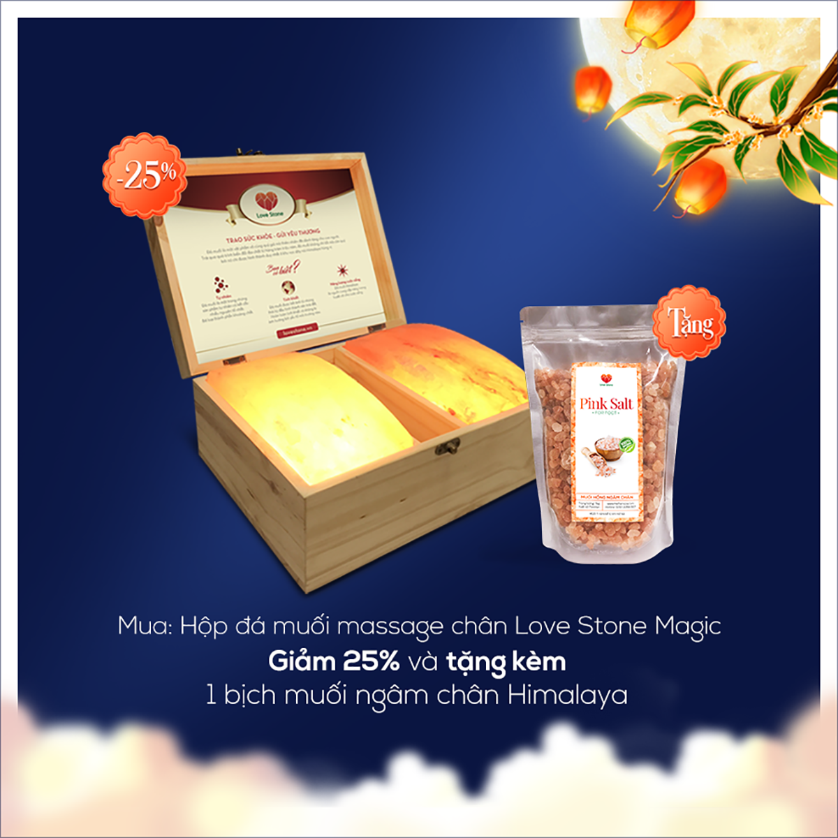 Giảm 25% sản phẩm Lovestone Magic + tặng bịch muối ngâm chân Himalaya