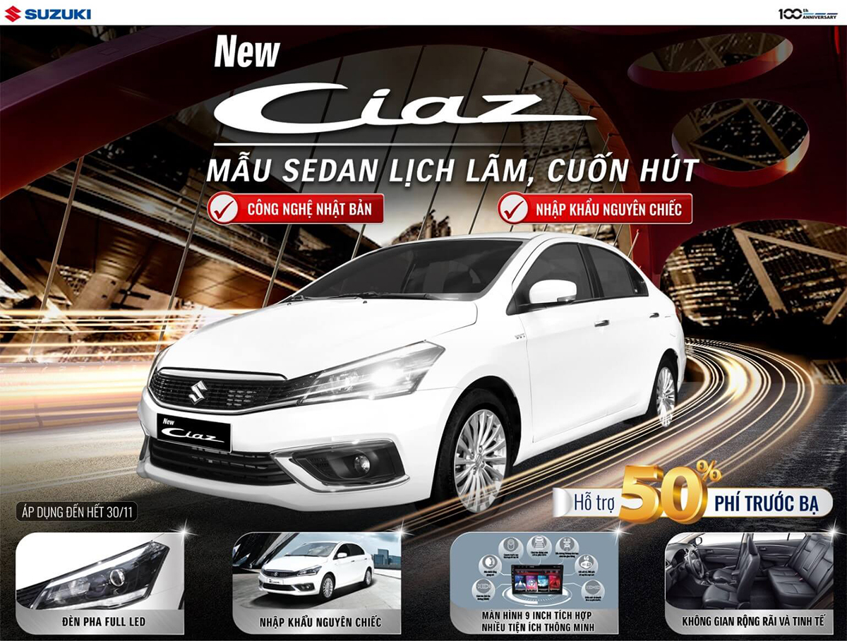 Ciaz mới sẽ được hỗ trợ 50% lệ phí trước bạ, tương đương 30 triệu VND