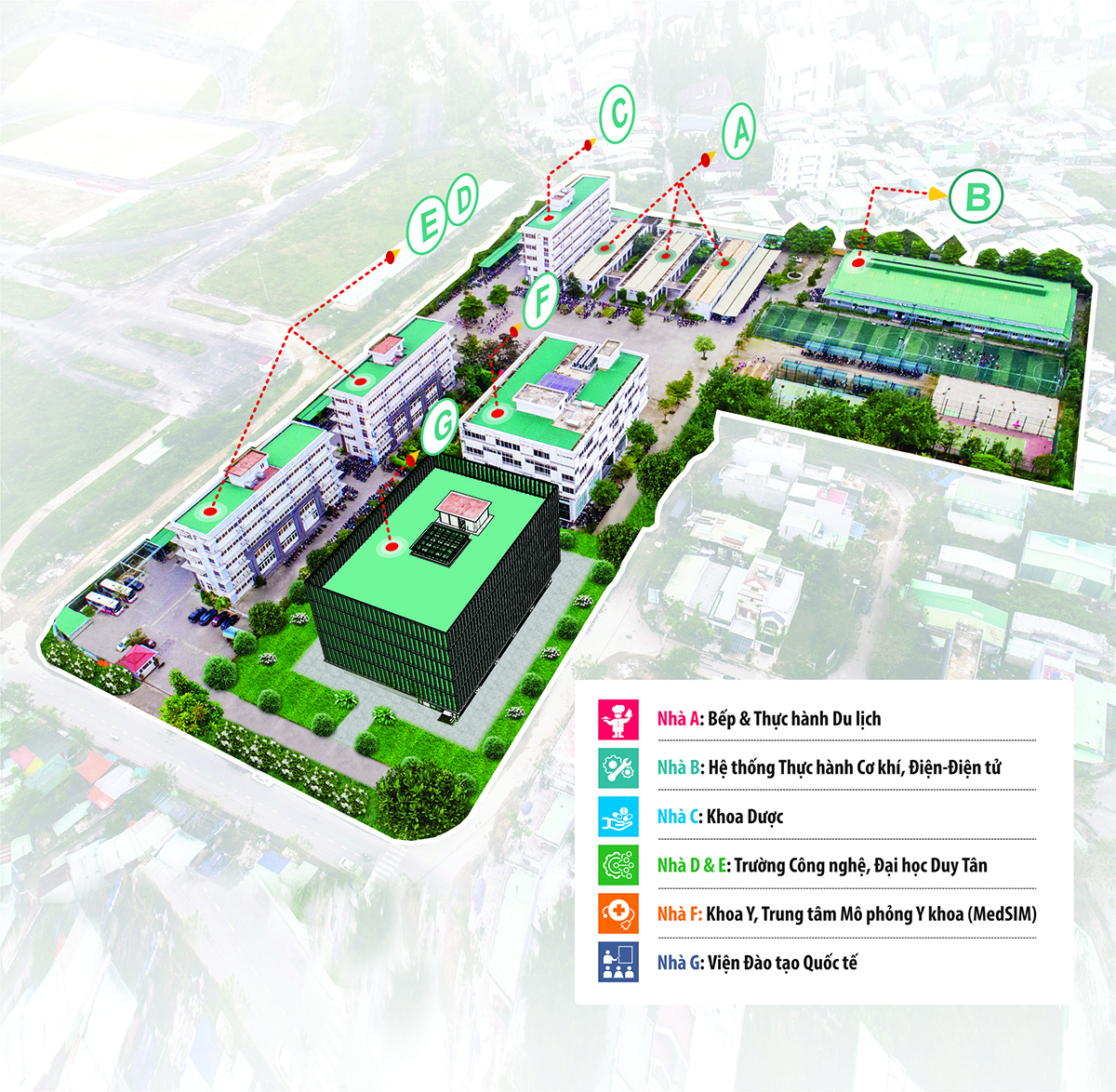 Cơ sở vật chất hiện đại của ĐH Duy Tân tại cơ sở 3,5 ha