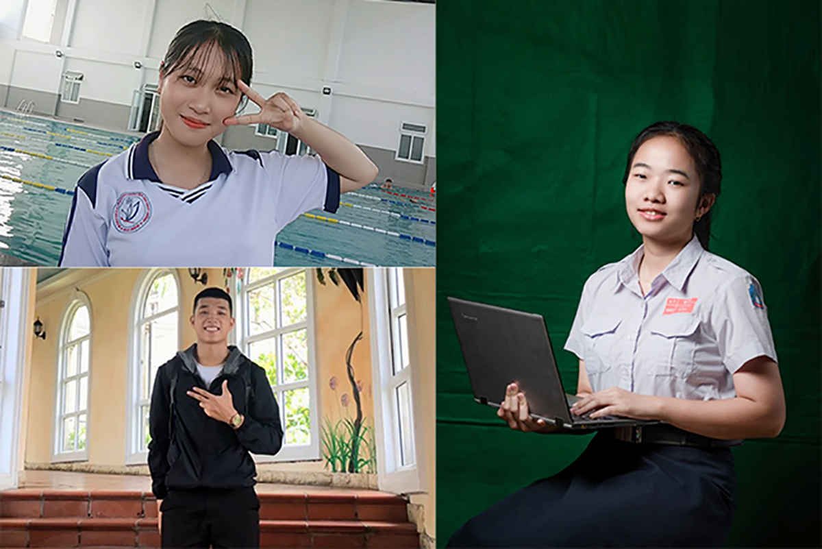 Võ Thị Thùy Trang giành giải Ba Kỳ thi Học sinh giỏi Quốc gia môn Địa lý (ảnh trên bên trái), Hoàng Tấn Toàn đạt 27,25/30 điểm (ảnh dưới bên trái) và Chorlakoun Soudavone đến từ Cộng hòa dân chủ nhân dân Lào