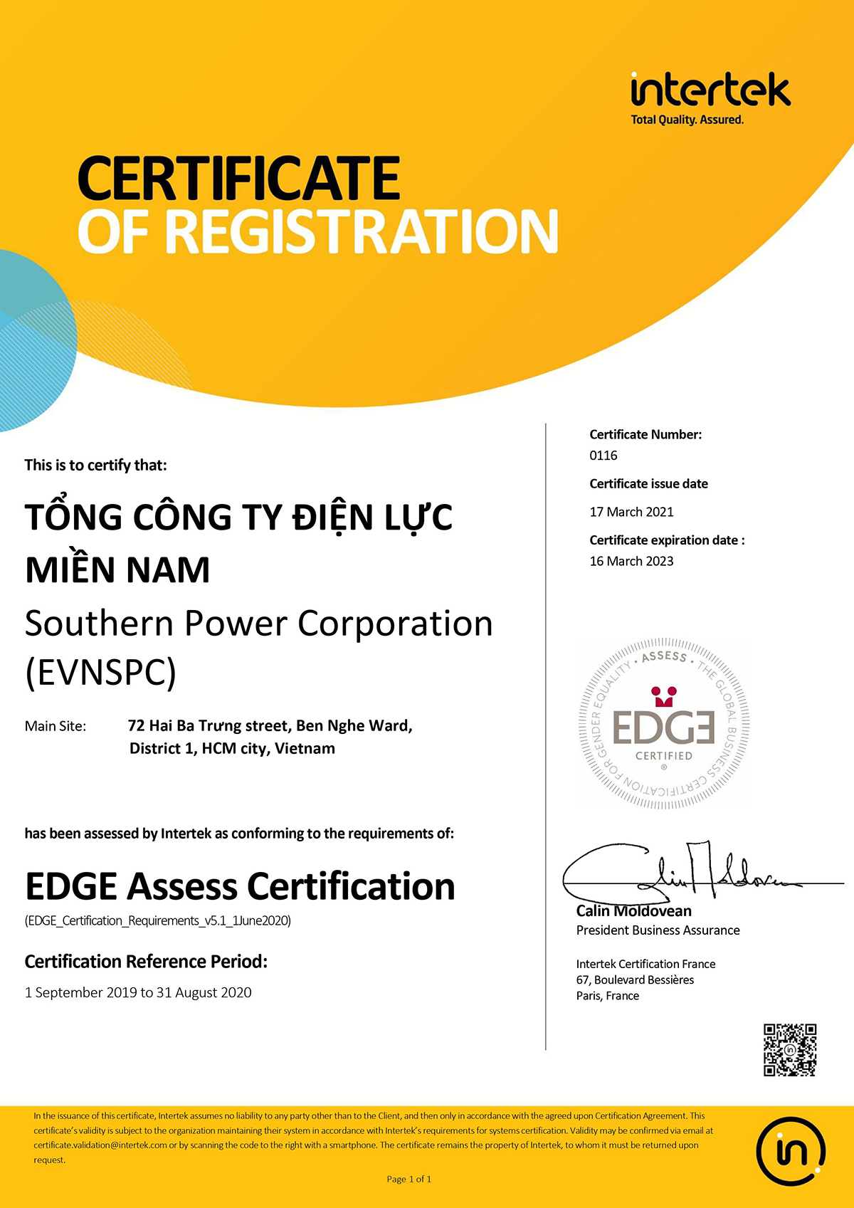 EVNSPC đạt được chứng chỉ EDGE do Tổ chức EDGE Foundation (Thụy Sĩ) cấp - Ảnh: T.L