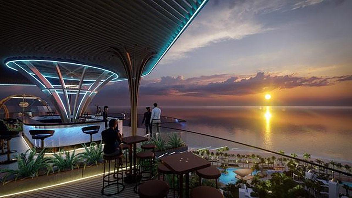 Sky Bar nằm trong hệ thống 25 tiện ích nghỉ dưỡng đẳng cấp chuẩn 5 sao của Charm Resort Long Hải 