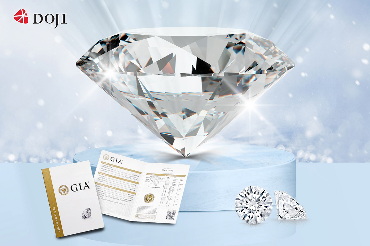 DOJI được biết đến là 1 thương hiệu kim cương uy tín với kho kim cương “khủng” đạt chứng nhận kiếm định GIA