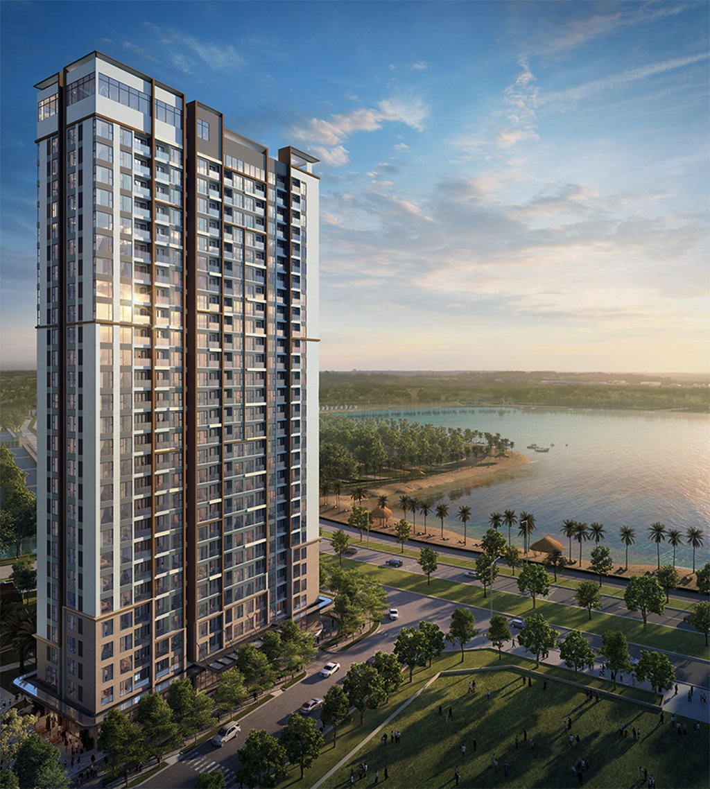 Khu căn hộ cao cấp Masteri Waterfront với tầm nhìn trực diện biển hồ nước mặn 6,1ha và hồ trung tâm 24,5ha