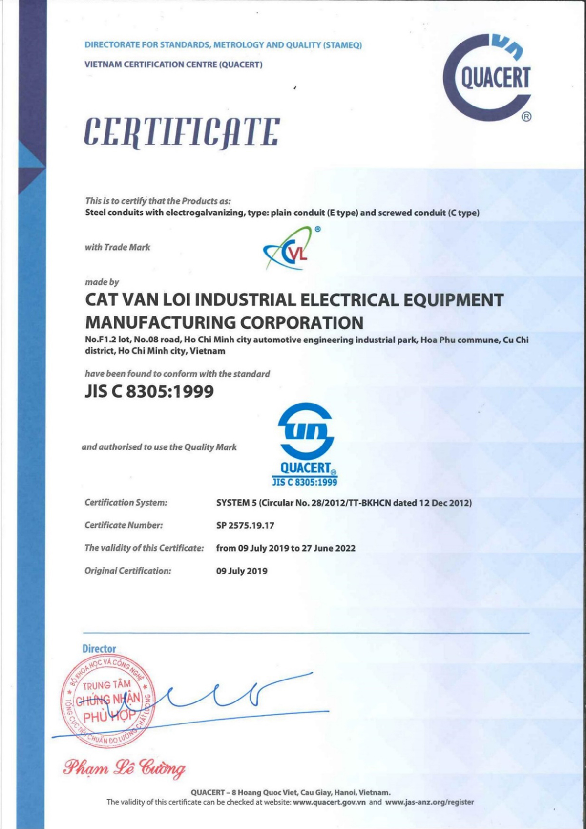 Ống thép luồn dây điện CVL đạt chứng nhận hợp chuẩn JIS C 8305