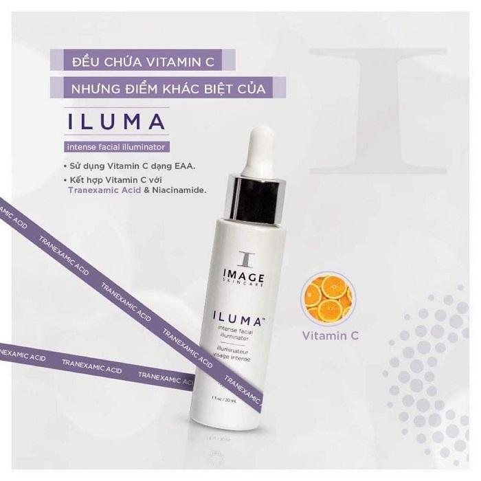 Image Iluma Intense Facial Illuminator chứa vitamin C kết hợp với Tranexamic Acid tạo nên bộ đôi trị nám, sáng da hoàn hảo