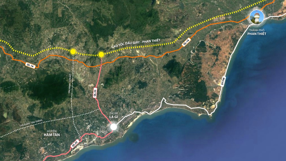 Bình Thuận đang triển khai hai trục đường kết nối từ cao tốc đến Hàm Tân - La Gi, trong đó sẽ nâng cấp, mở rộng quốc lộ 55