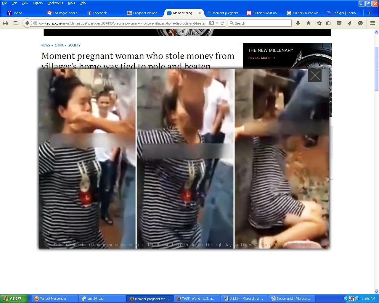  Hình ảnh thai phụ bị đánh đập - Ảnh chụp màn hình báo South China Morning Post