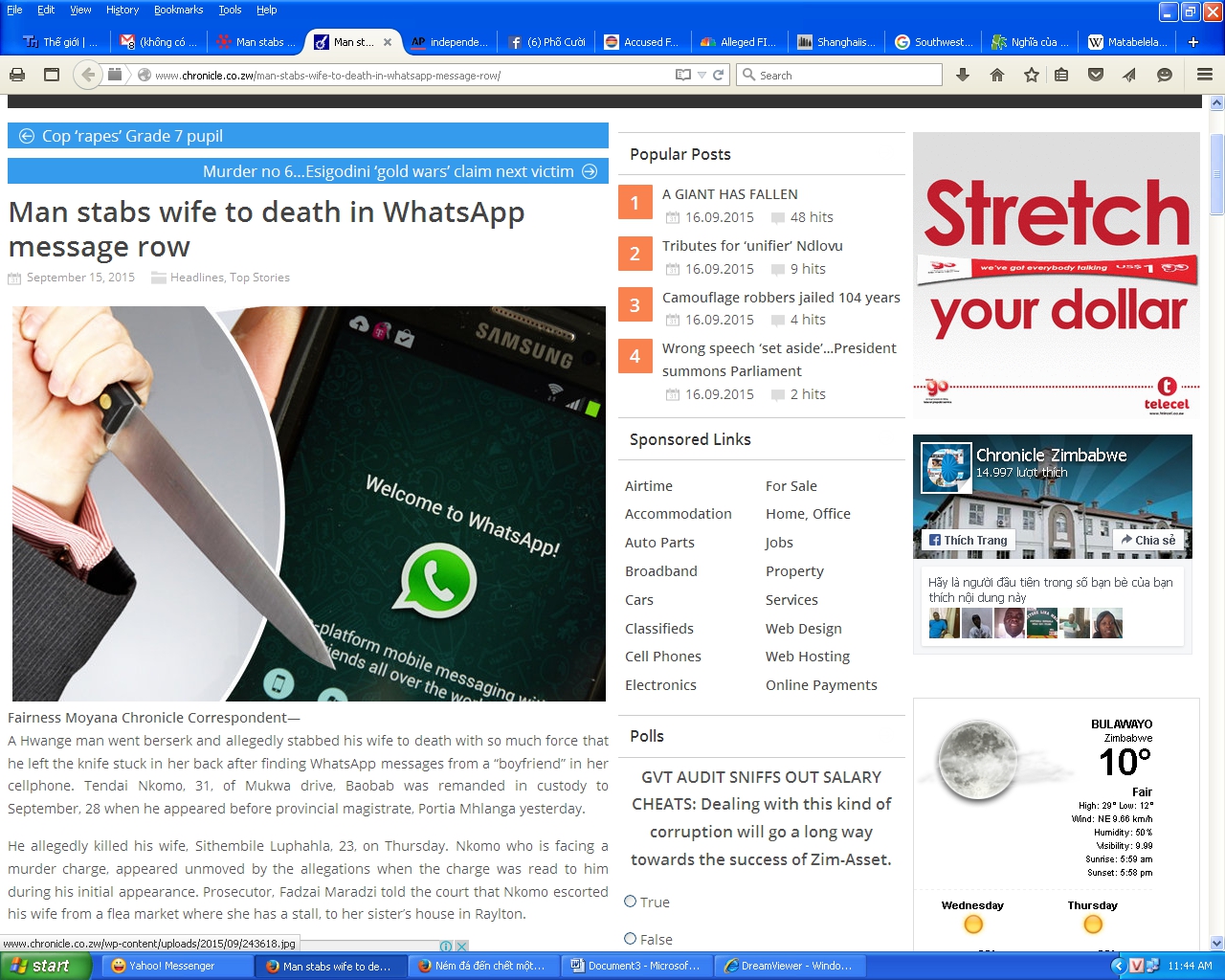 Đâm chết vợ vì tin nhắn trên WhattsApp