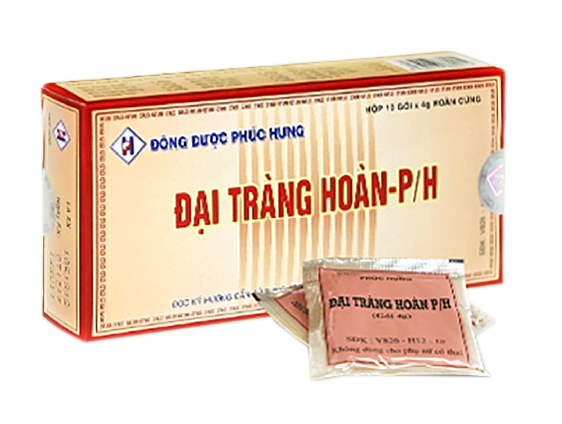  Đại Tràng Hoàn P/H là thuốc thảo dược, bào chế từ hai bài thuốc “Sâm Nhung Bạch Truật” và “Hương Sa Lục Quân” hơn 20 năm uy tín trên thị trường với tác dụng đặc trị viêm đại tràng mạn tính. Đại Tràng Hoàn P/H – sản phẩm đoạt giải ngôi sao thuốc Việt lần thứ nhất do Bộ Y Tế trao tặng. Tìm hiểu thông tin thêm về bệnh viêm đại tràng mạn tính: www.viemdaitrang.com.vn Thành phần: Gói 4g gồm: Bột Bạch truật 0,65g; Bột Mộc hương 0,35g; Bột Hoàng đằng 0,40g; Bột Hoài sơn 0,42g; Bột Trần bì 0,25g; Bột Hoàng liên 0,54g; Bột Bạch linh 0,35g; Bột Sa nhân 0,35g; Bột Bạch thược 0,35g; Cao đặc cam thảo 0,04g; Cao đặc đảng sâm 0,22g; Mật ong vừa đủ 4g Công dụng: Chữa chứng đau bụng, đầy hơi, khó tiêu, kiết lỵ, viêm đại tràng cấp và mạn tính. Cách dùng và liều dùng: Ngày uống 3 lần, mỗi lần 01 gói. Đợt điều trị 4 – 6 tuần. Chống chỉ định: Không dùng cho phụ nữ có thai, người tiểu đường. Tác dụng không mong muốn: Chưa thấy có báo cáo. Đọc kĩ hướng dẫn sử dụng trước khi dùng. Tư vấn: 1800.54.54.35 GPQC: số 0503/14/QLD-TT