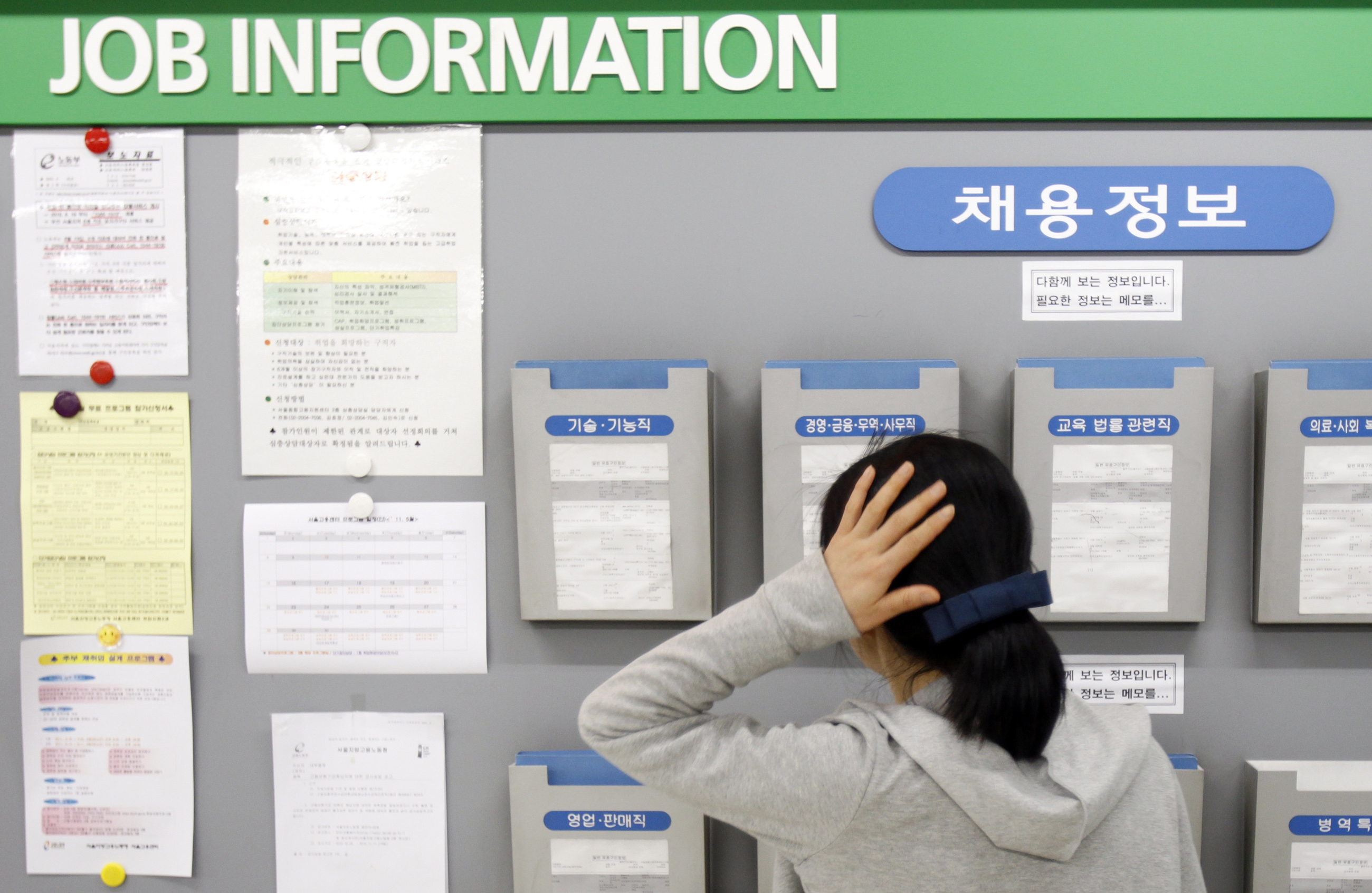 Người lao động trẻ tìm hiểu thông tin tuyển dụng tại Seoul 	