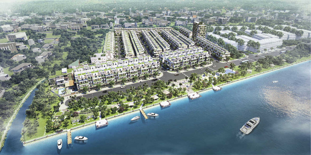 Tổng thể khu nhà phố compound ven sông The Pearl Riverside.